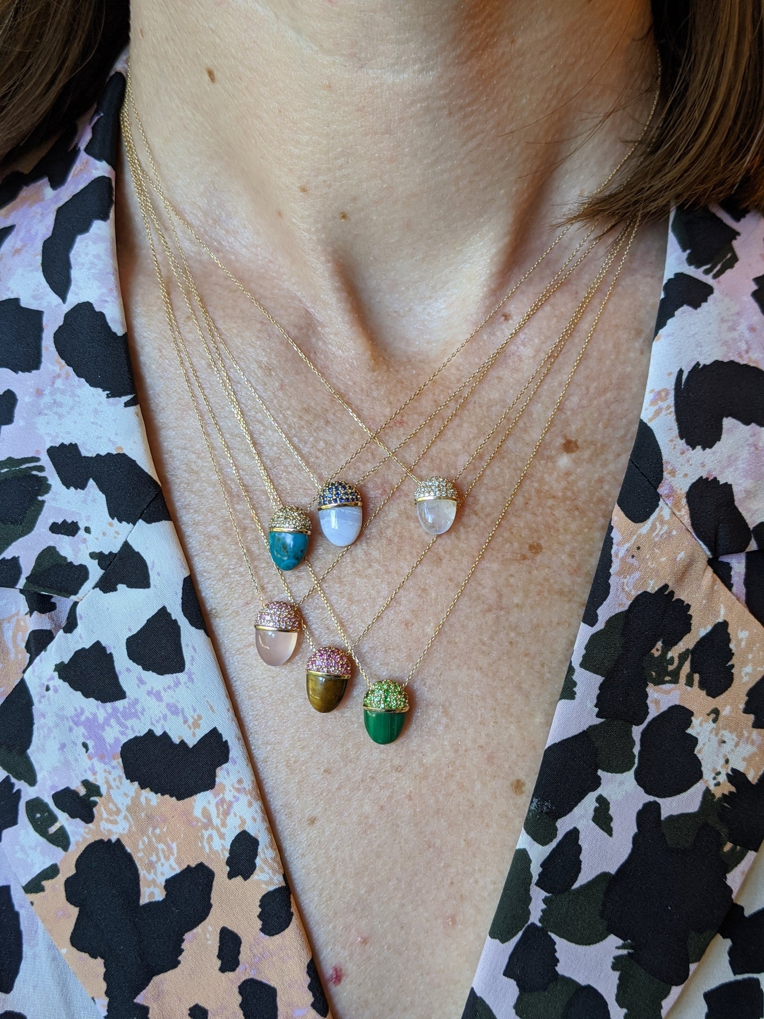 Ruby & Tiger's Eye Found Cap Pendant Necklace