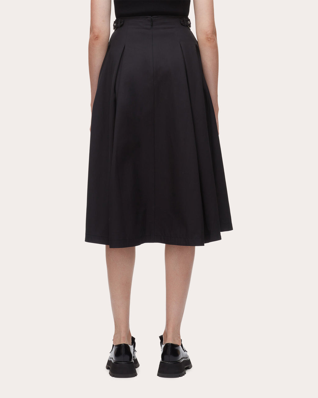 Twill Pleated Biker Midi Skirt
