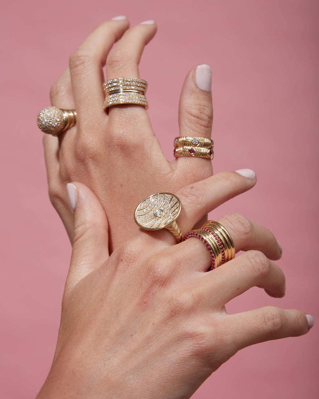 Diamond & 14k Gold Revel Ribbed Stackable Ring