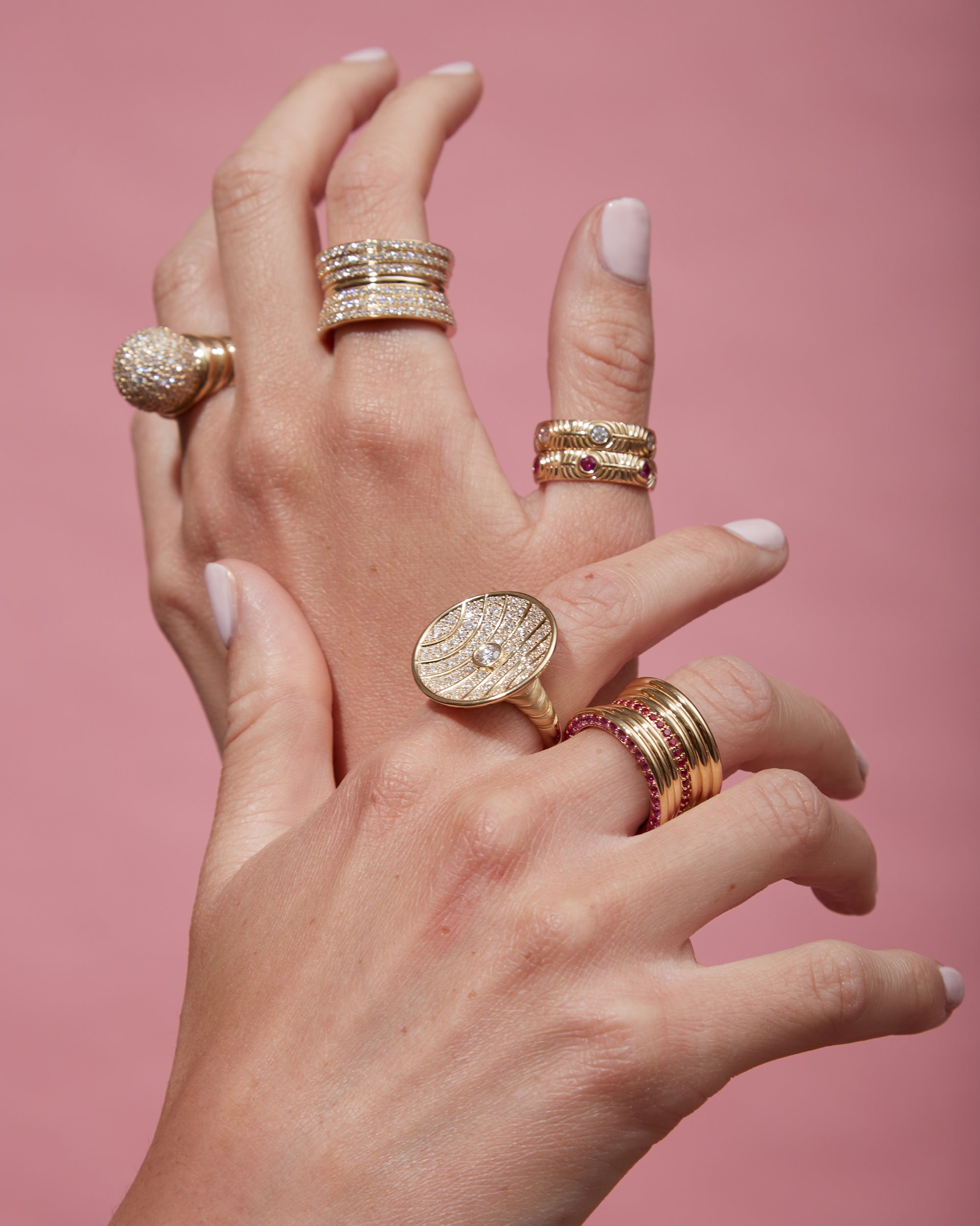 Diamond & 14k Gold Revel Ribbed Stackable Ring