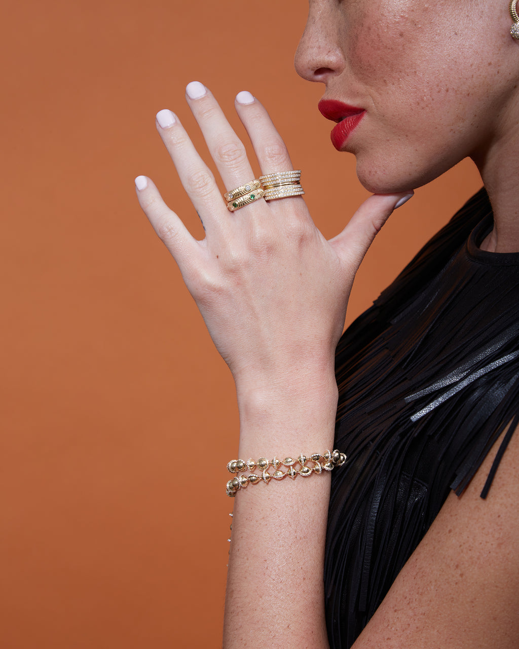 Diamond & 14k Gold Revel Ribbed Stackable Ring