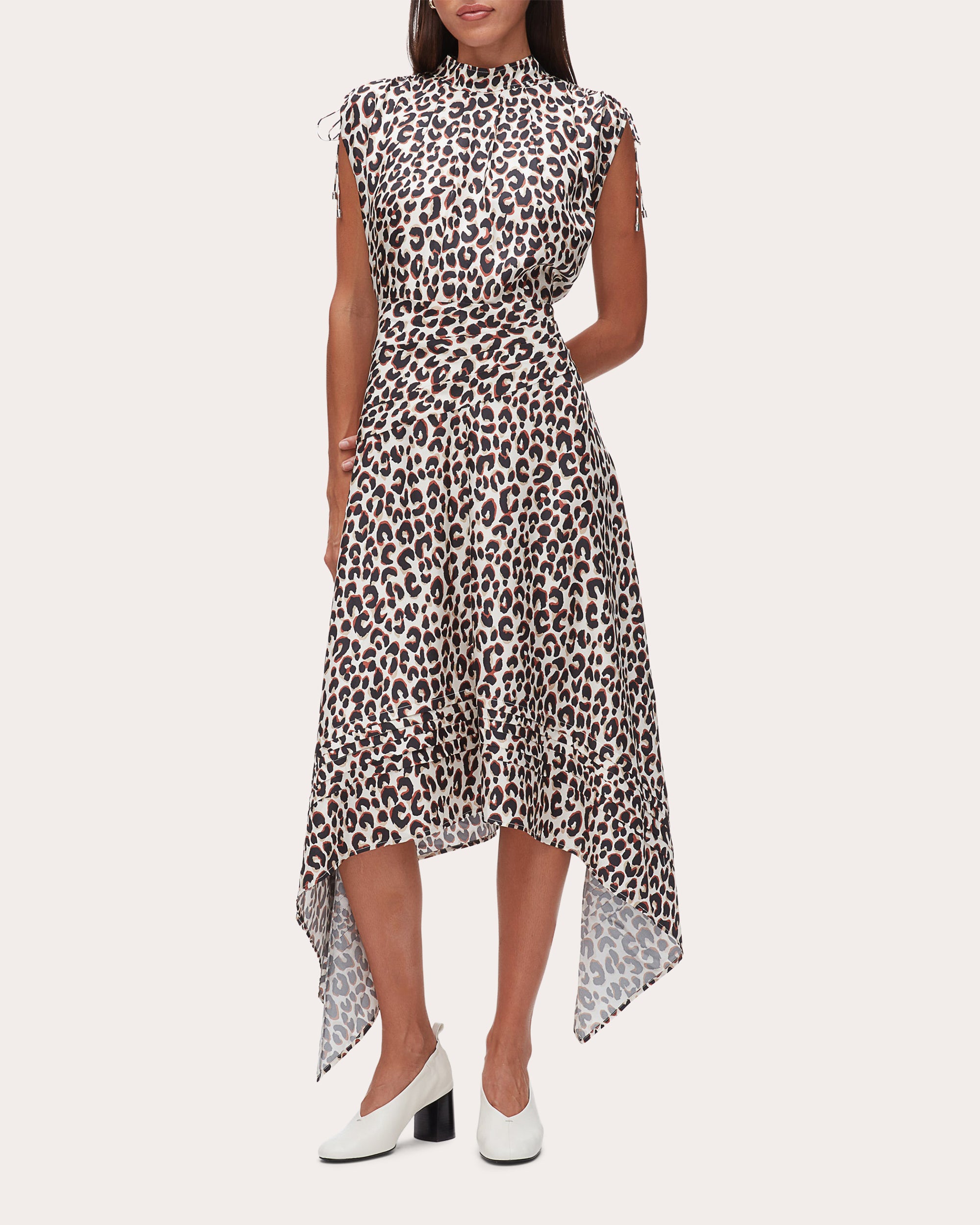 Leopard Silk Twill Ruched Handkerchief Dress