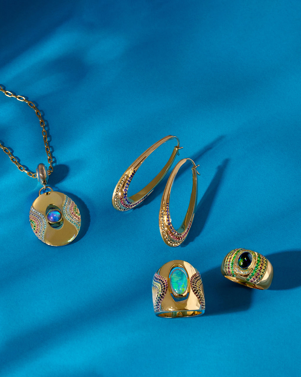 Opal Cabochon Color Wave Pendant Necklace