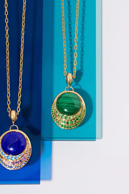 Malachite & Tsavorite Color Wave Pendant Necklace