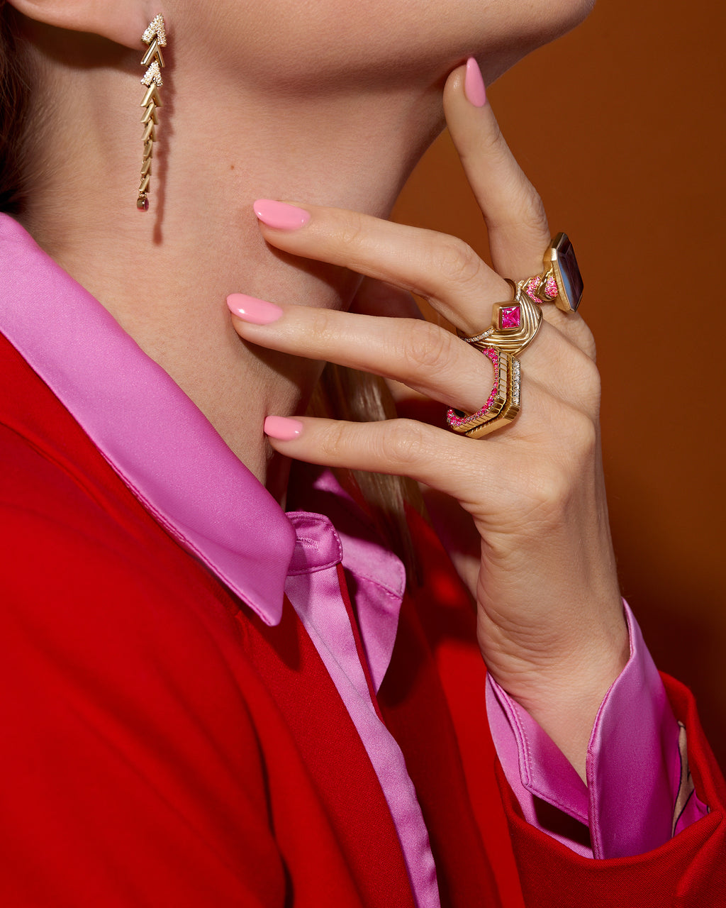 Pink Sapphire & 14k Gold Spark Etched Ring