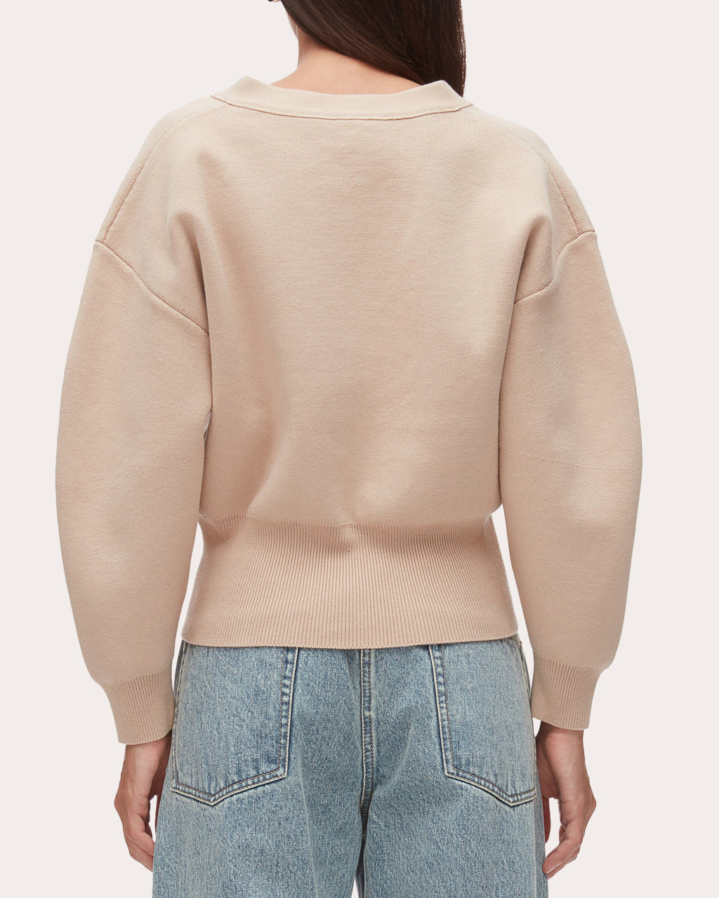 Cotton Knit Sculpted-Sleeve Crop Cardigan
