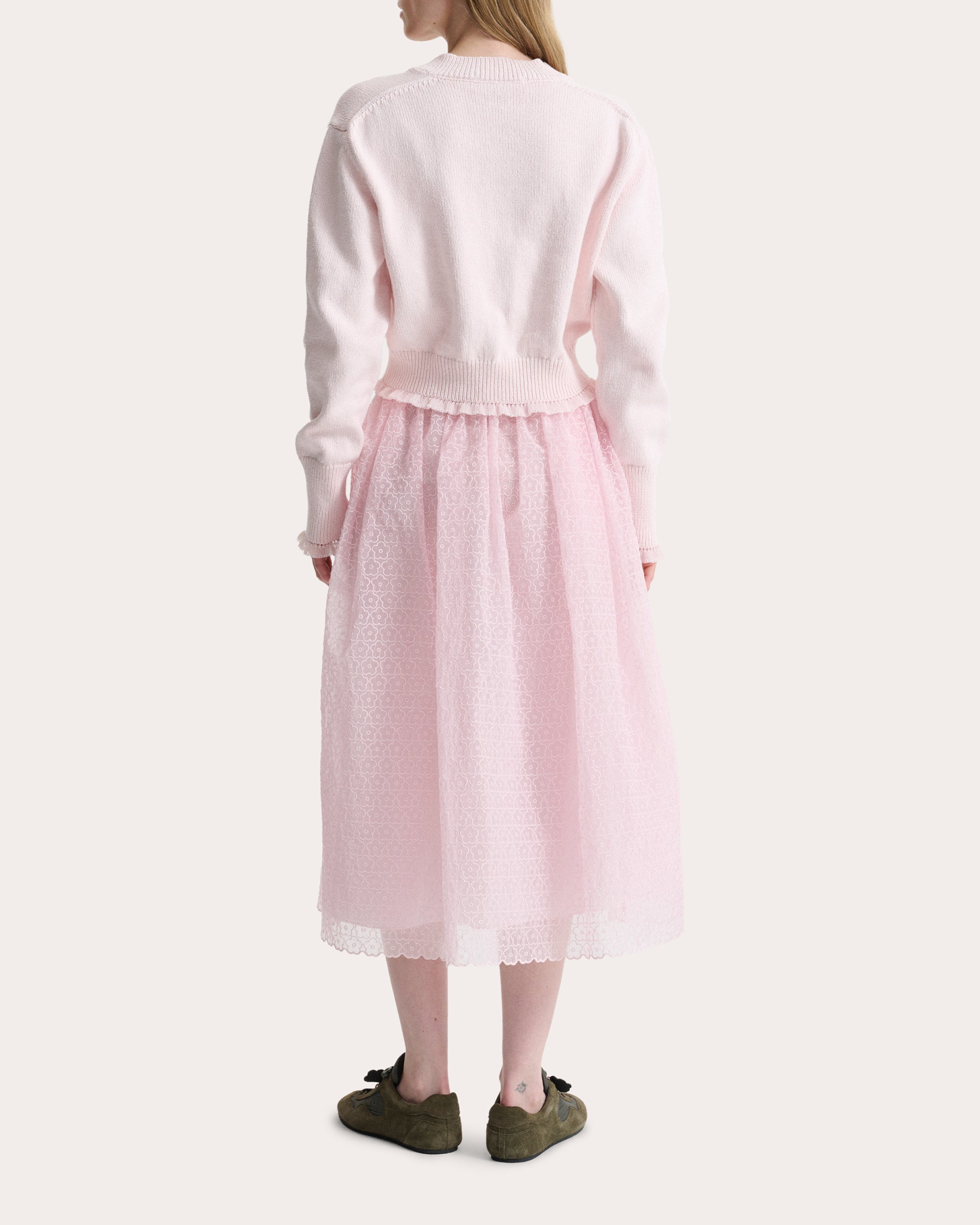 Drusilla Wool Knit Ruffle V-Neck Sweater