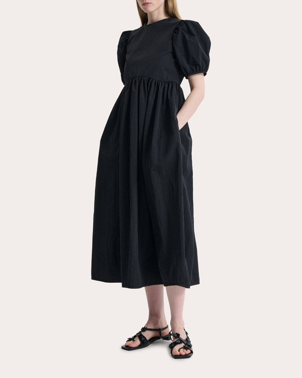 Bodil Taffeta Gathered Puff-Sleeve Midi Dress
