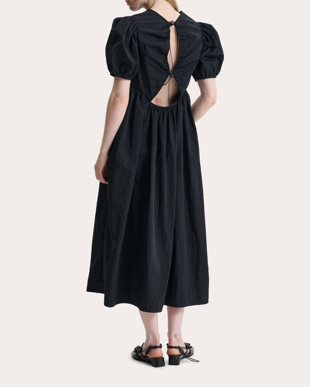 Bodil Taffeta Gathered Puff-Sleeve Midi Dress