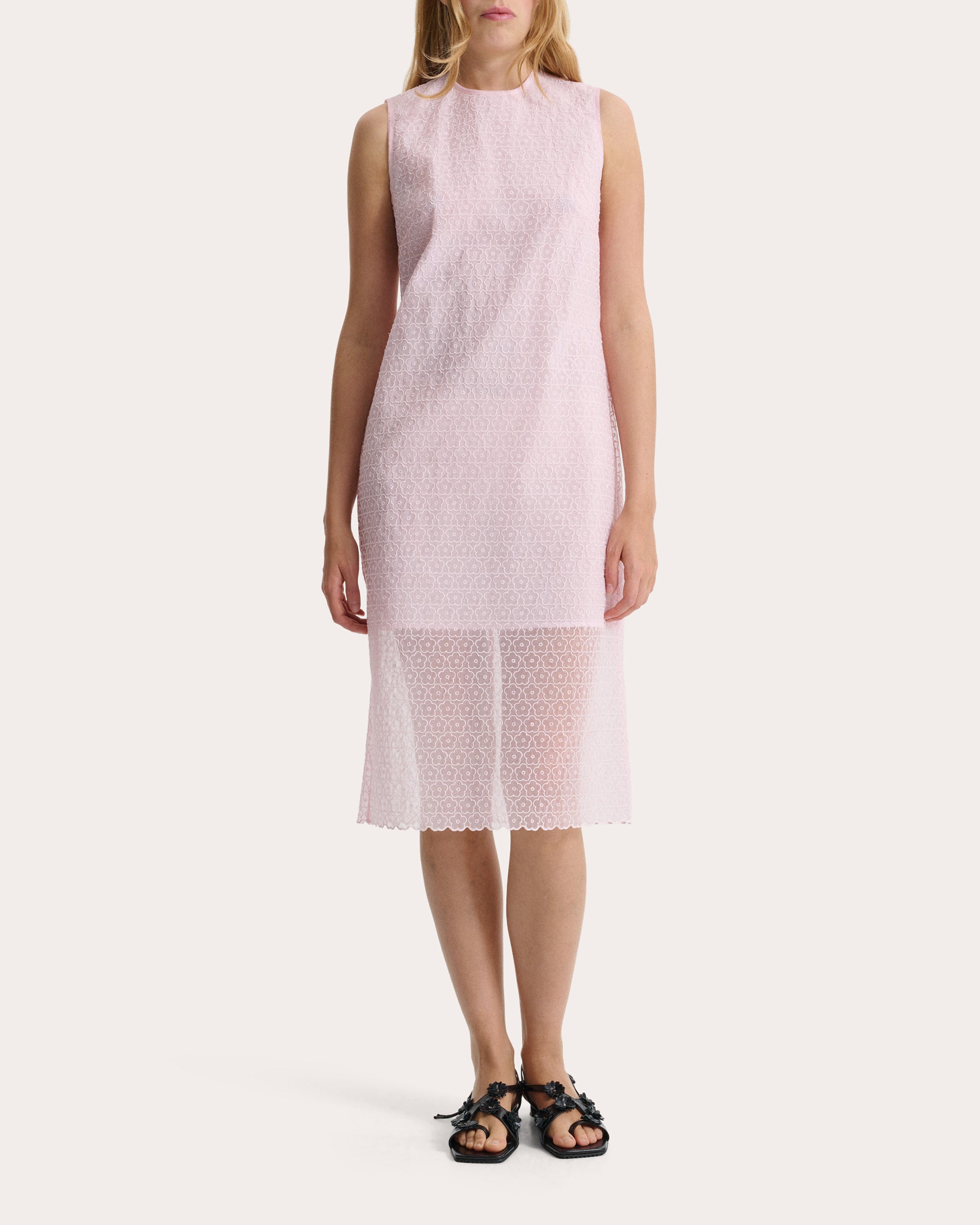 Devin Embroidered Floral Sleeveless Midi Dress