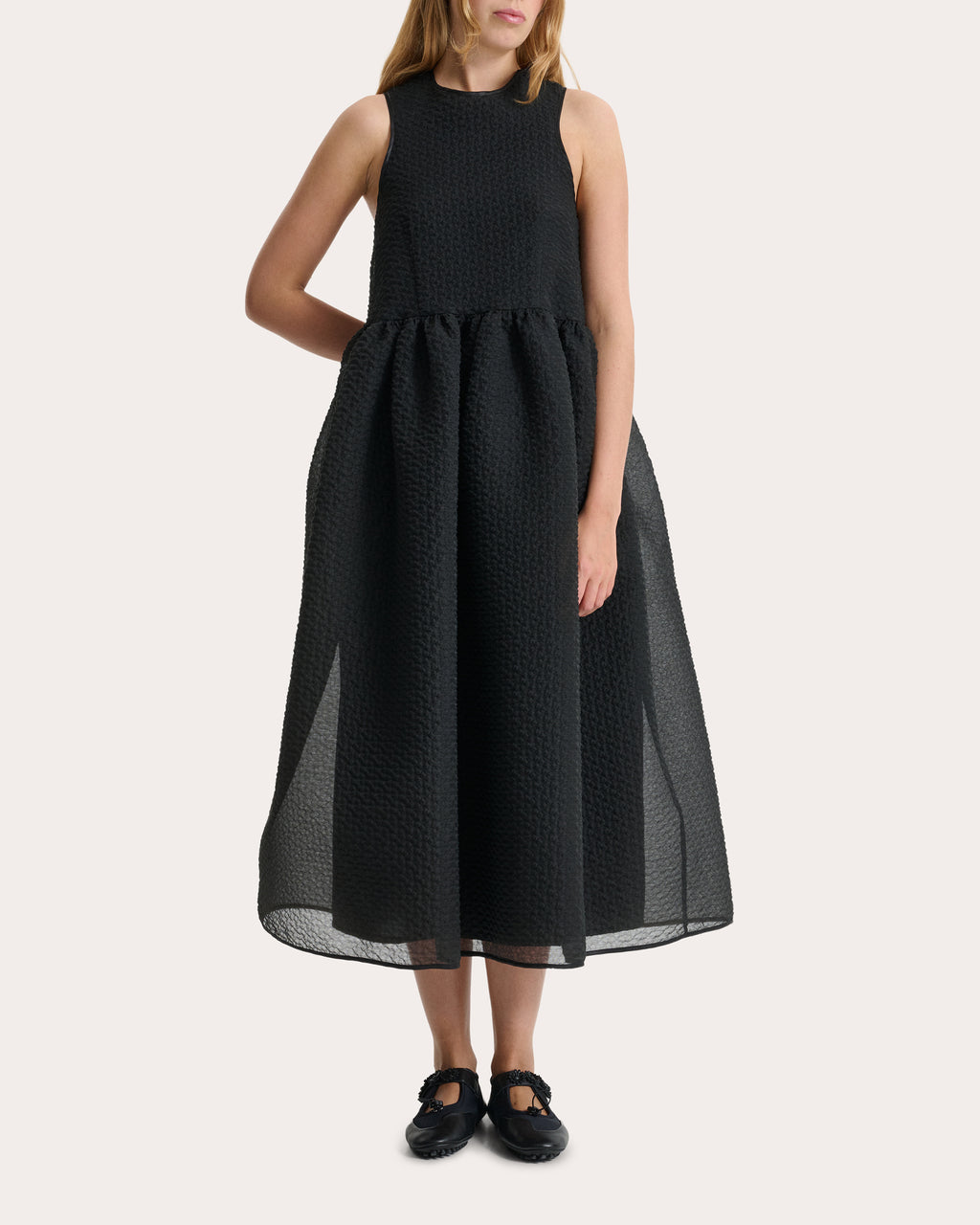 Dora Matelassé Gathered Midi Dress