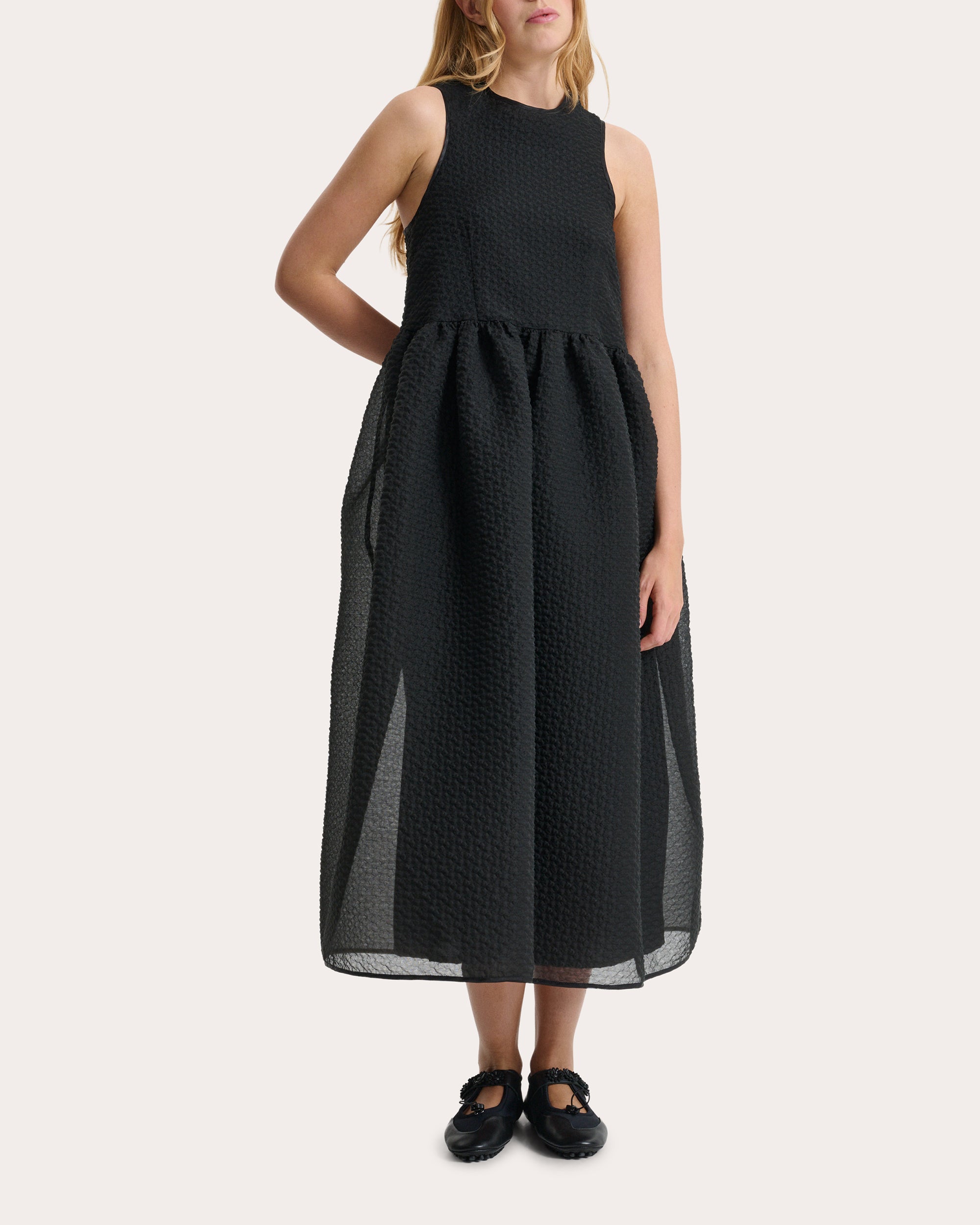 Dora Matelassé Gathered Midi Dress