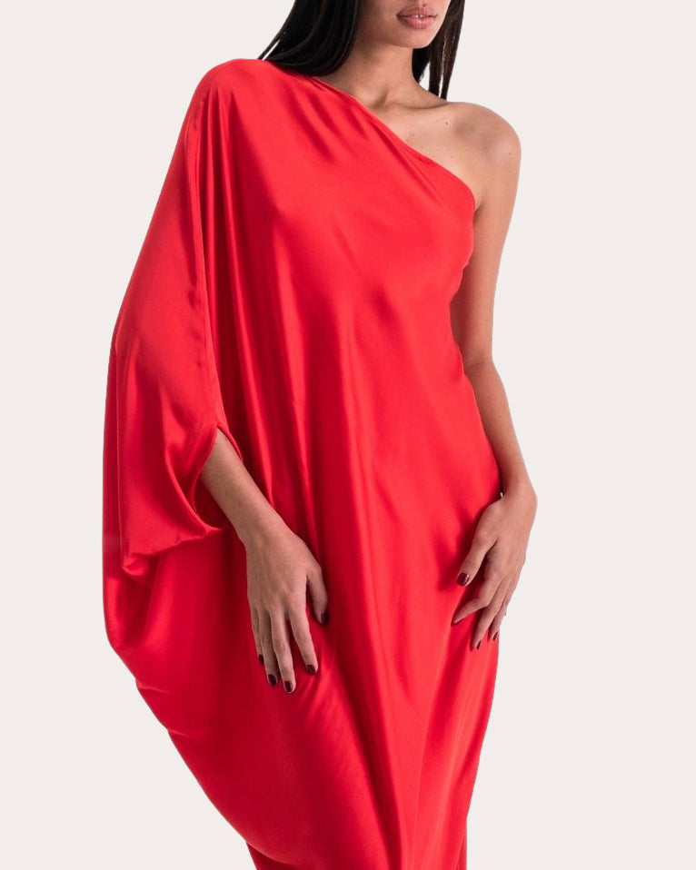 Rok Silk Chiffon Asymmetric Cape Gown