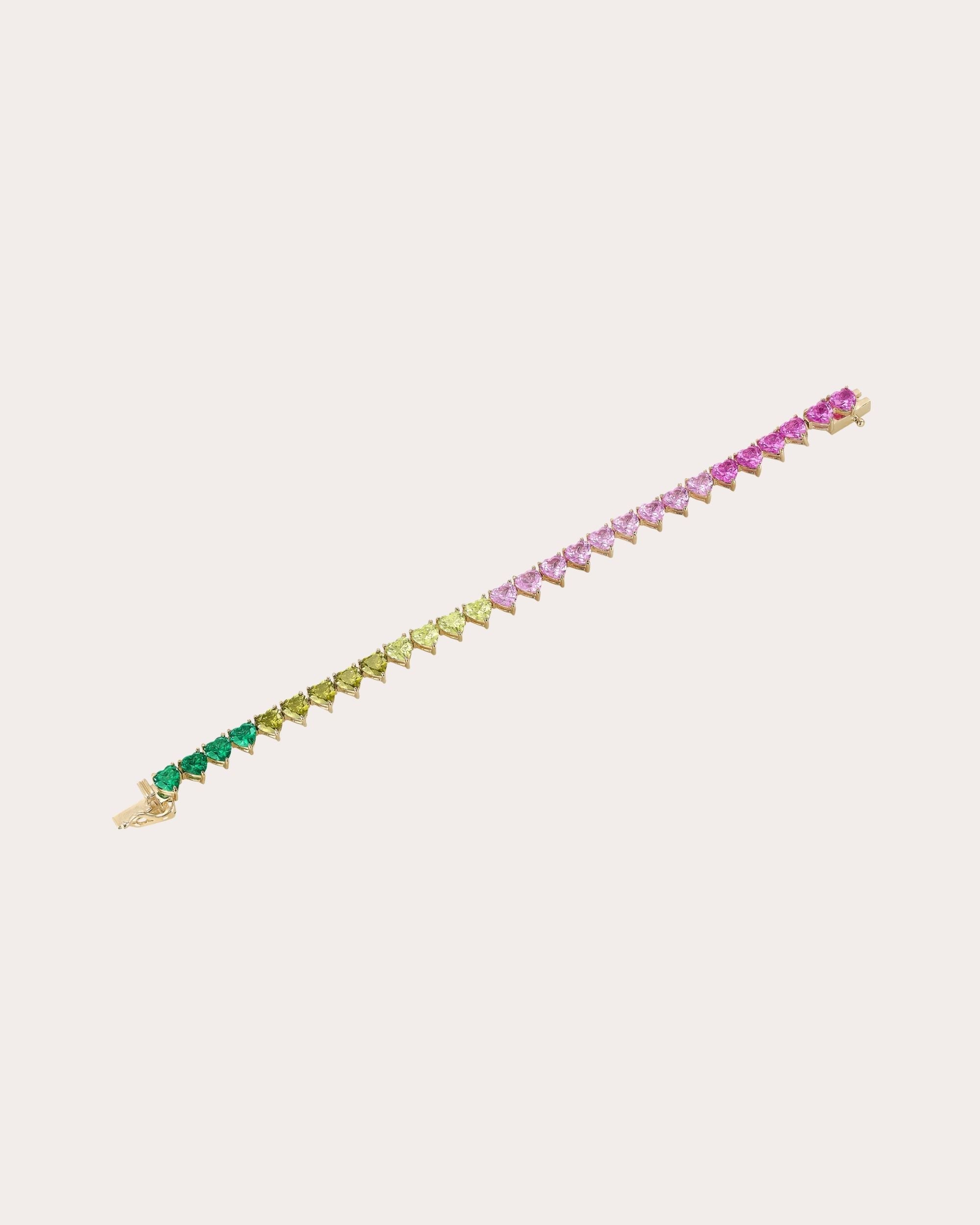 Pink Sapphire & Green Tourmaline Peony Eternity Heart Bracelet