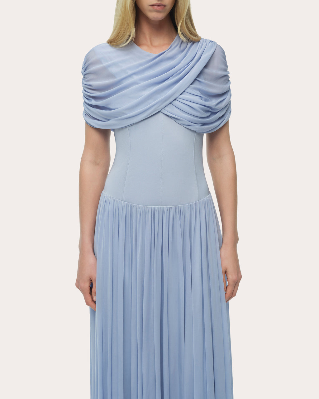 Nancie Ruched Jersey Cape Maxi Dress