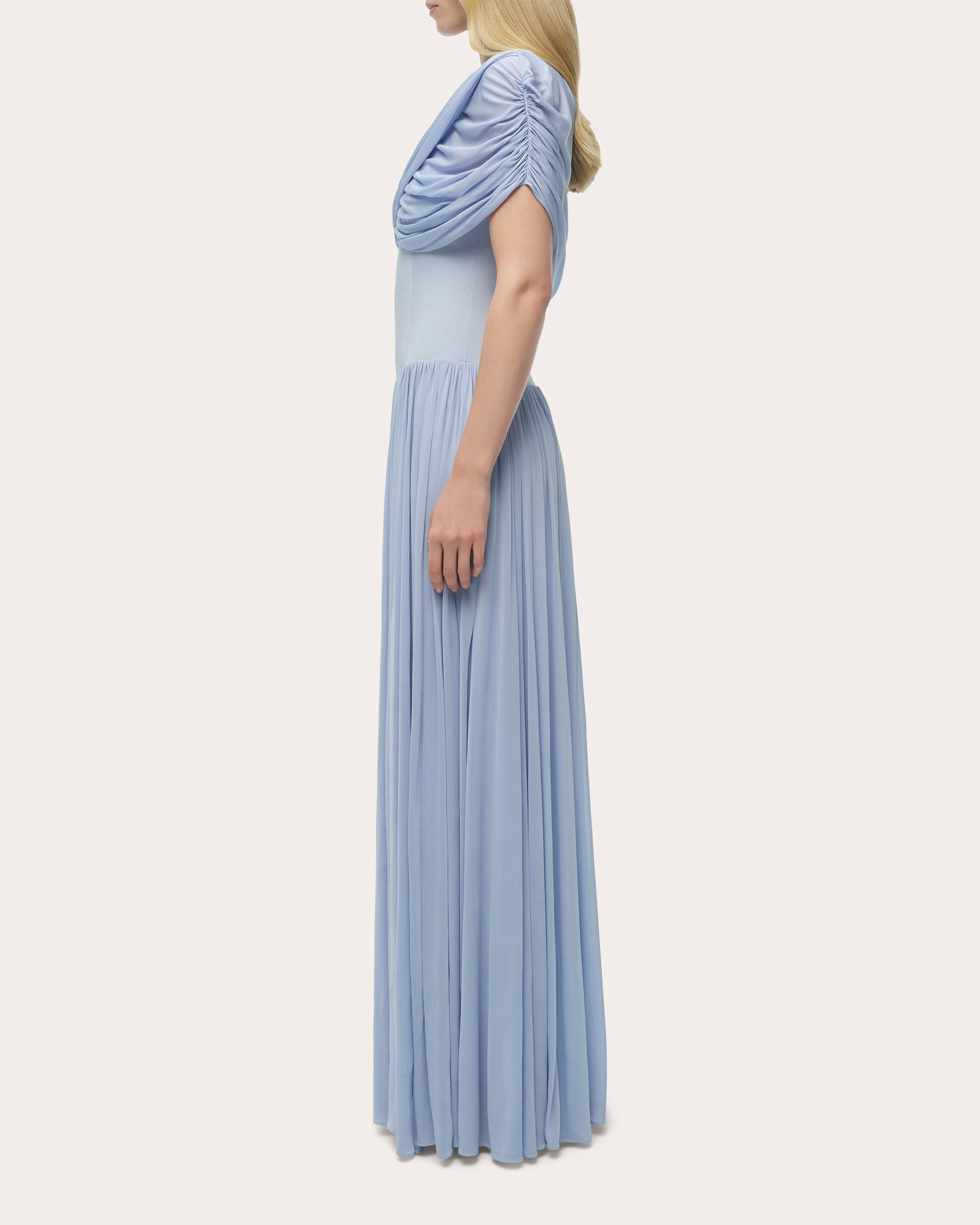 Nancie Ruched Jersey Cape Maxi Dress