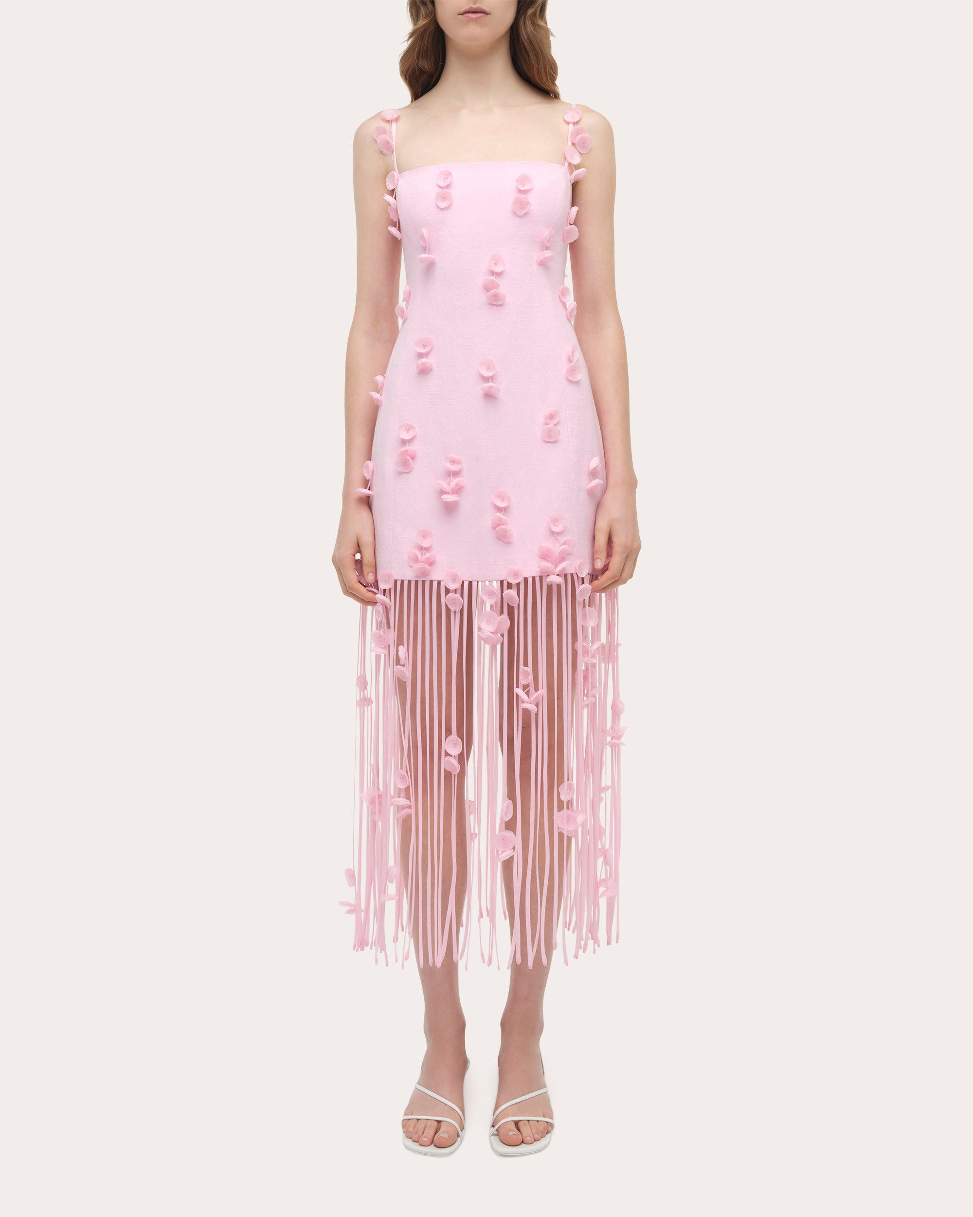 Juliana Floral Appliqué Fringed Midi Dress