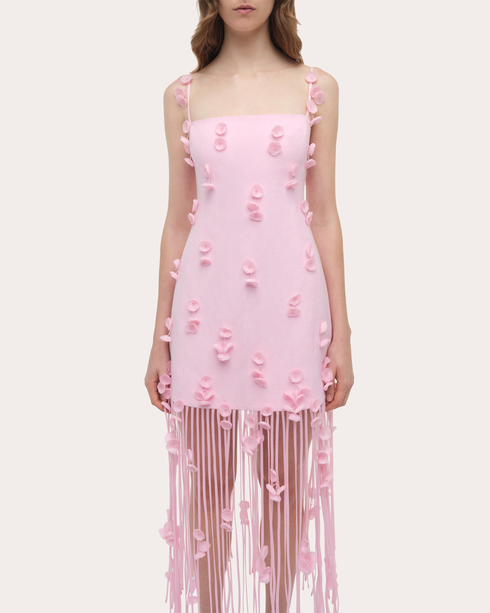 Juliana Floral Appliqué Fringed Midi Dress