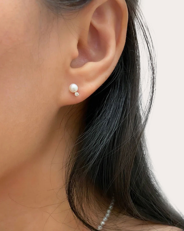 Diamond & Freshwater Pearl Stud Earrings