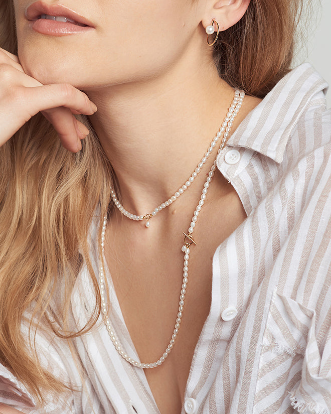 Freshwater Pearl Petite Oval Long Necklace