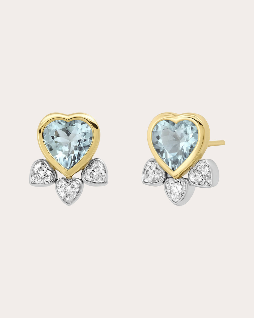 Aquamarine & Diamond Many Hearts Stud Earrings