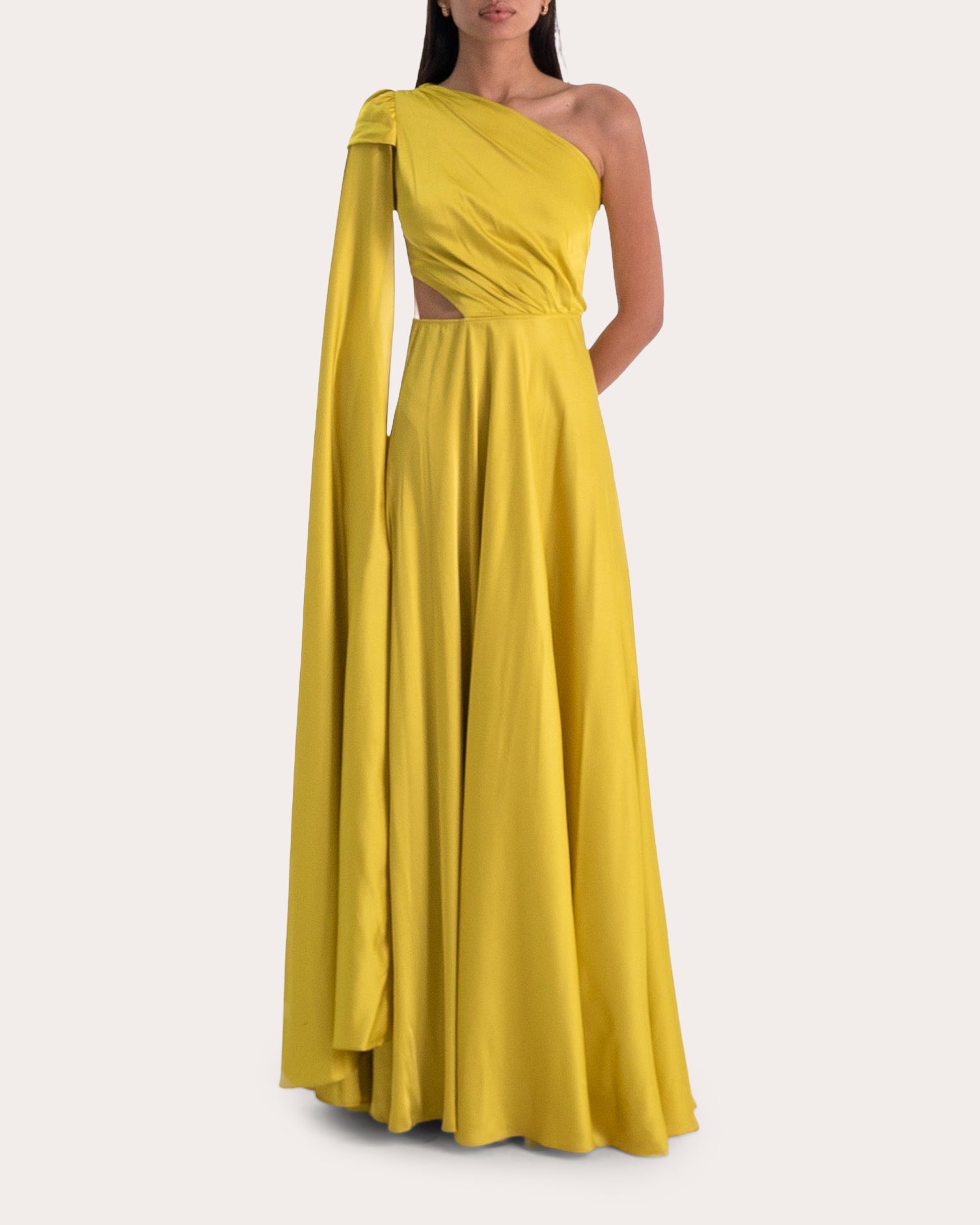 Hanah Silk Chiffon Cutout Drape Asymmetric Gown