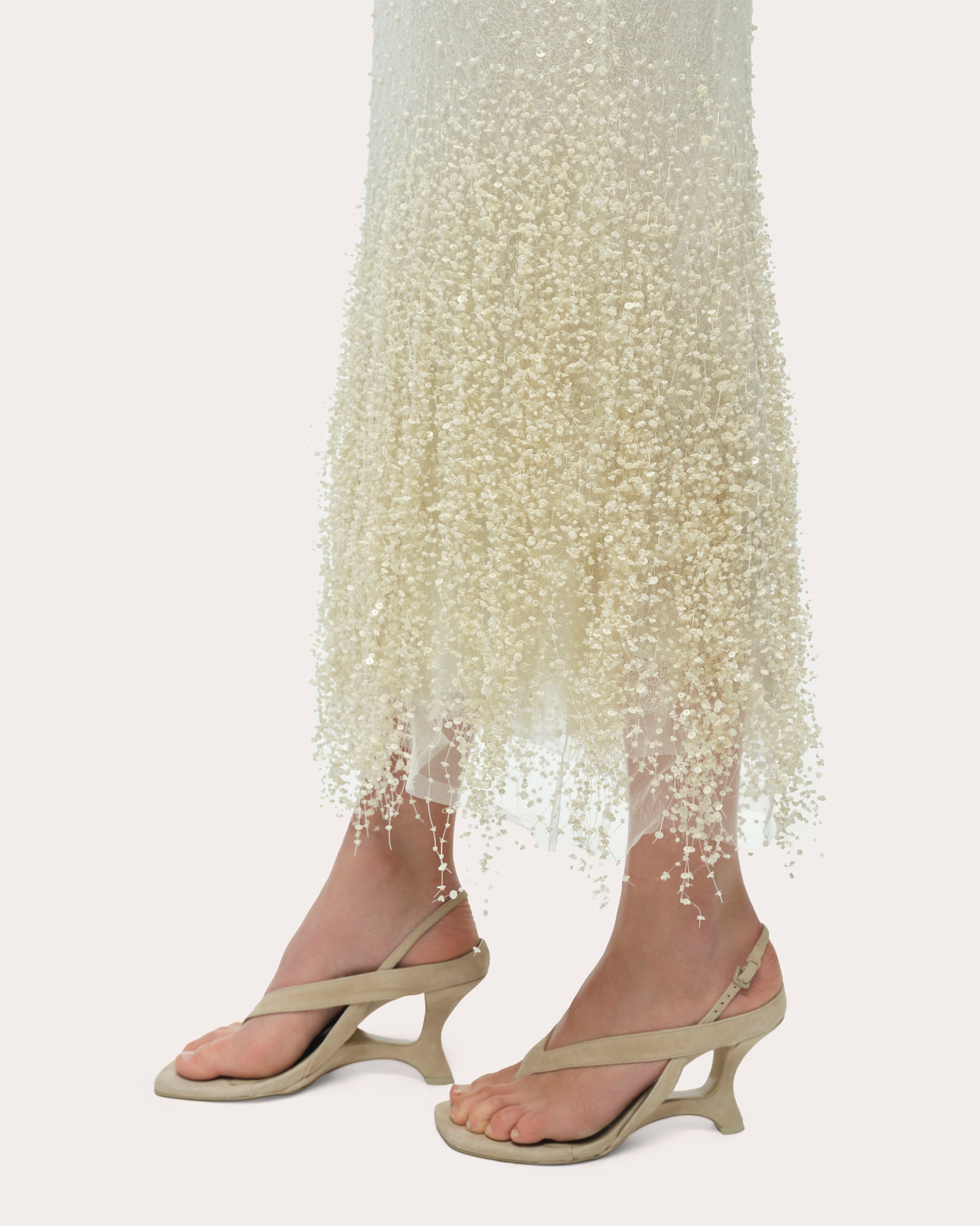 Irisa Beaded Fringe Lace Sleeveless Midi Dress
