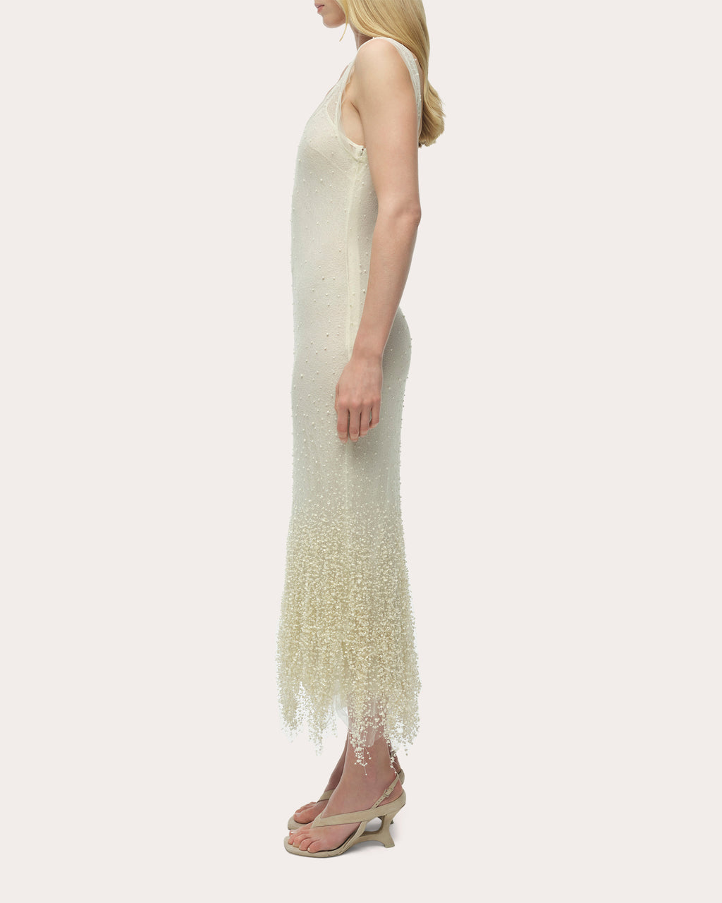 Irisa Beaded Fringe Lace Sleeveless Midi Dress