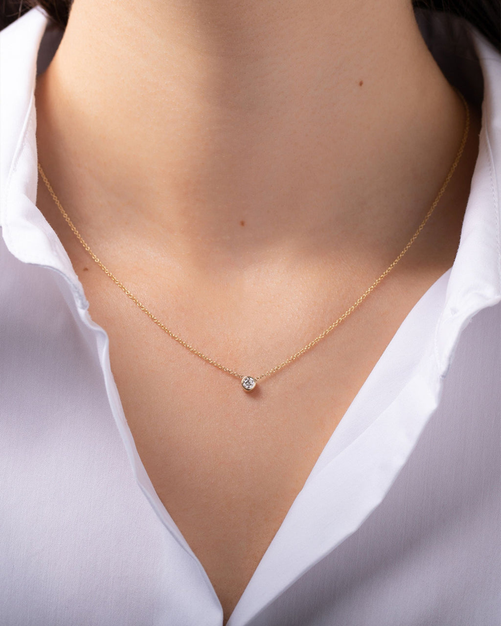 Diamond & 14k Gold Large Bezel Pendant Necklace