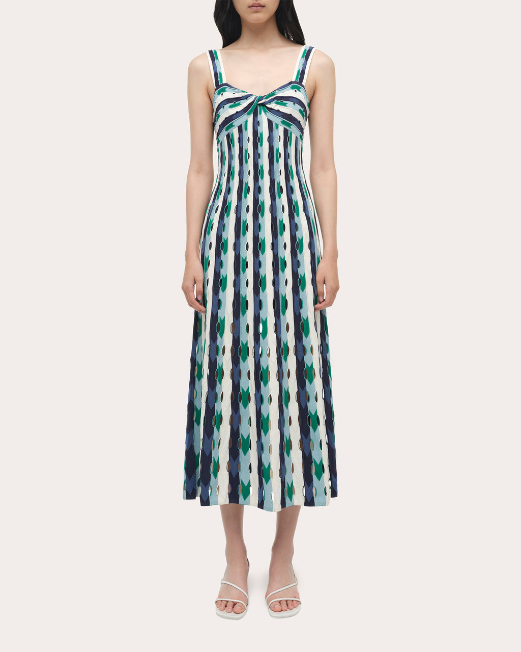 Christina Stripe Eyelet Knit Midi Dress