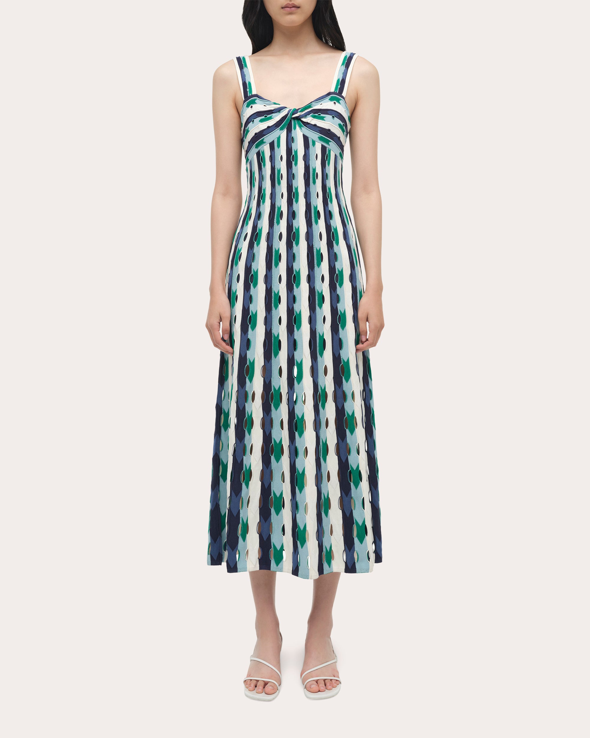 Christina Stripe Eyelet Knit Midi Dress