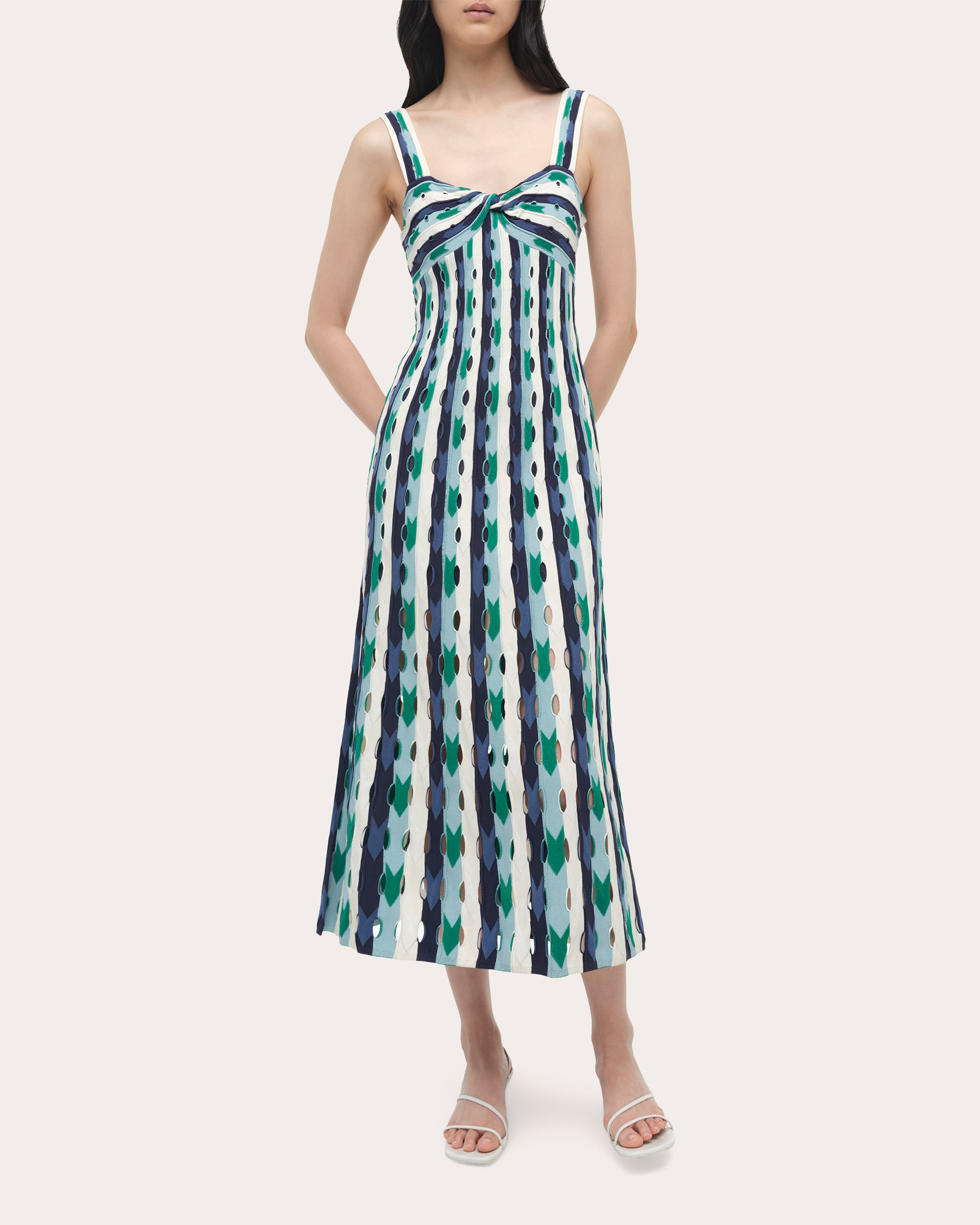 Christina Stripe Eyelet Knit Midi Dress