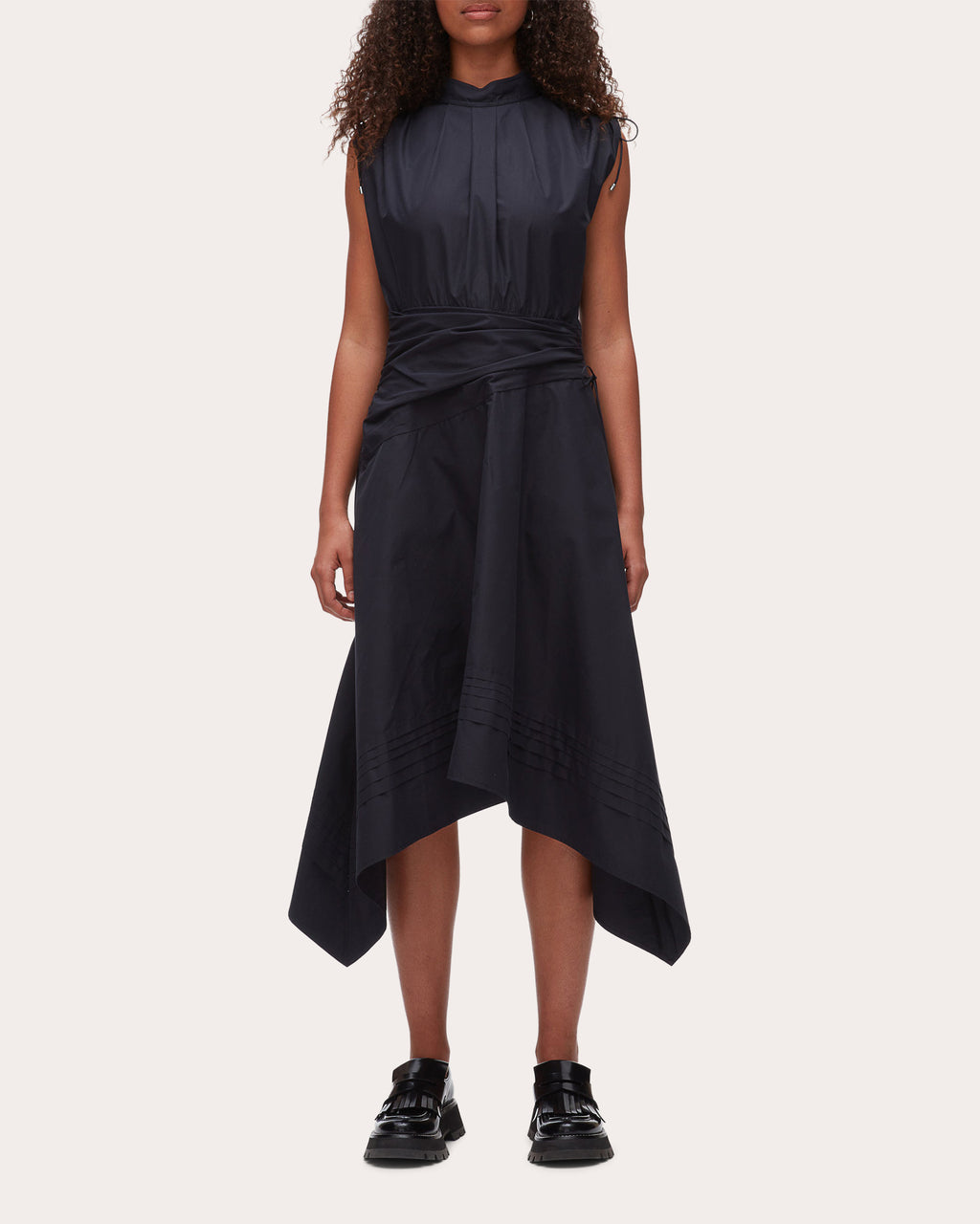 Cotton Poplin Ruched Handkerchief Dress
