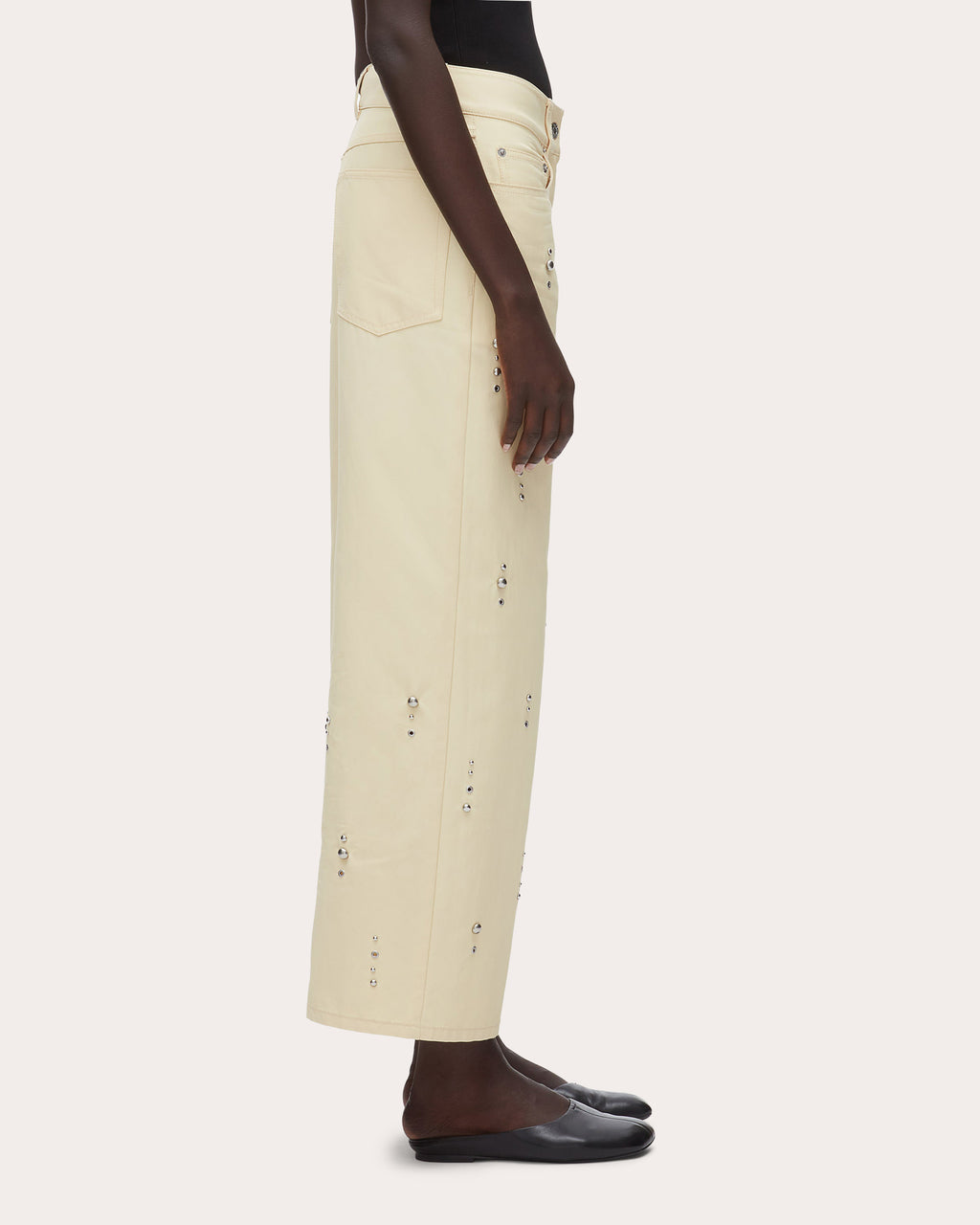 Studded Twill Wide-Leg Pants