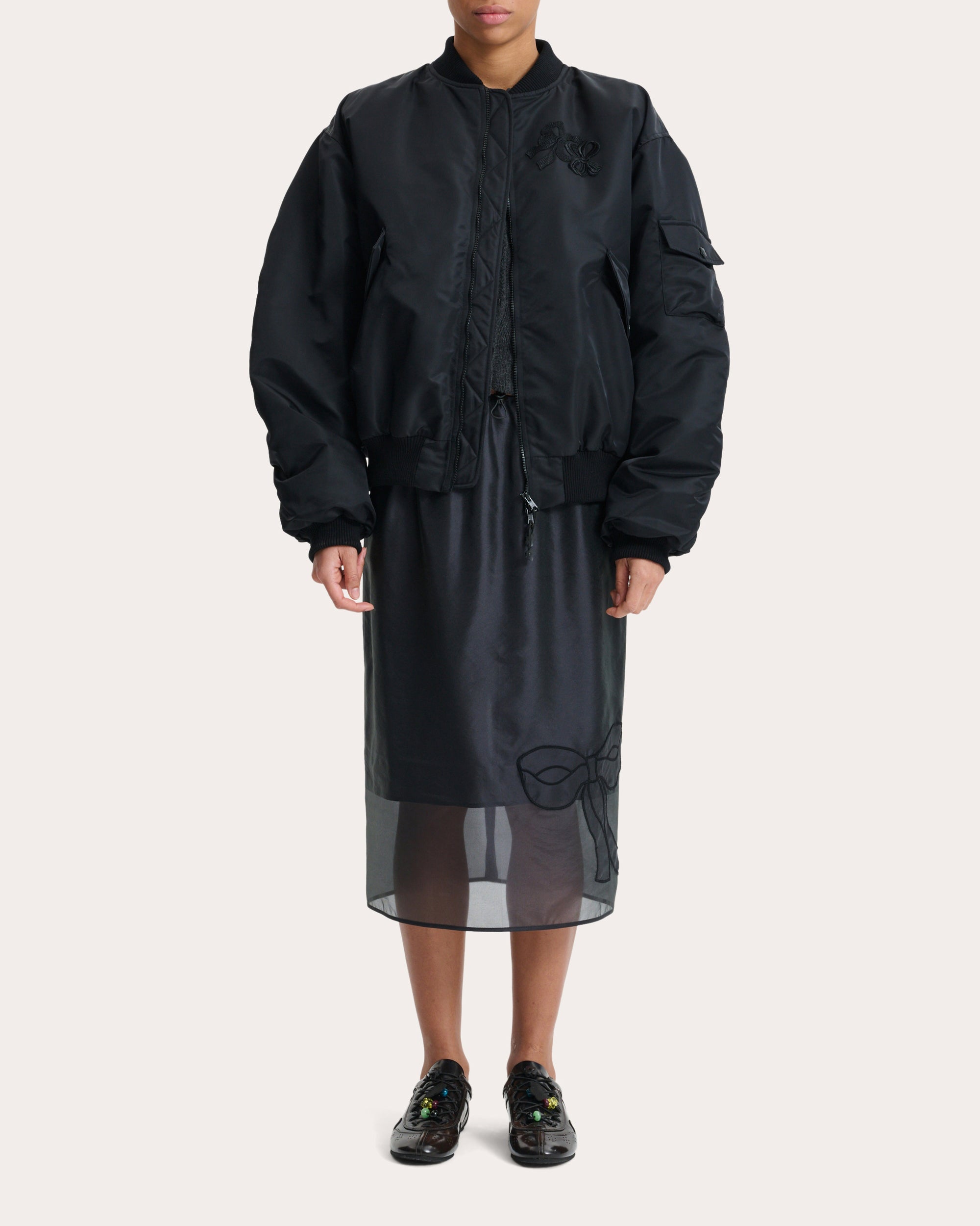 Feilan Technical Nylon Bow Bomber Jacket