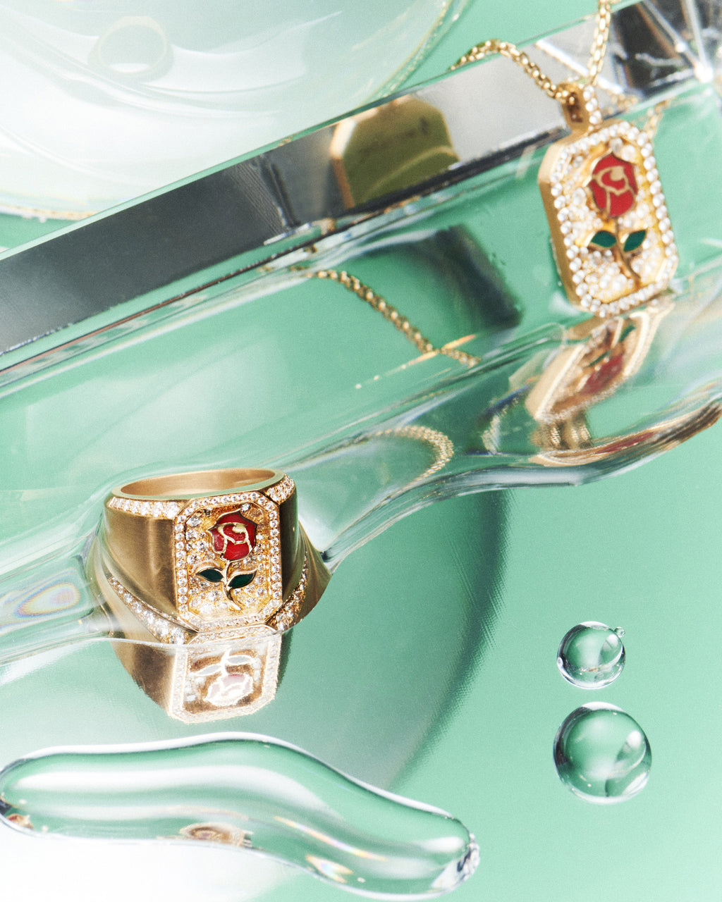 Diamond & 18k Gold Rose Antique Signet Ring