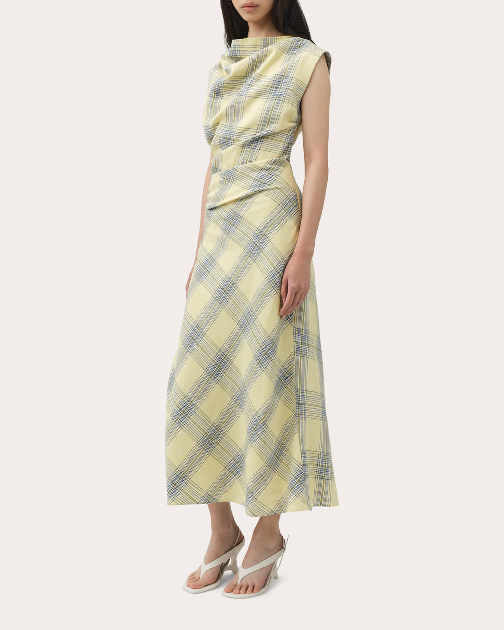 Burke Plaid Draped Midi Dress