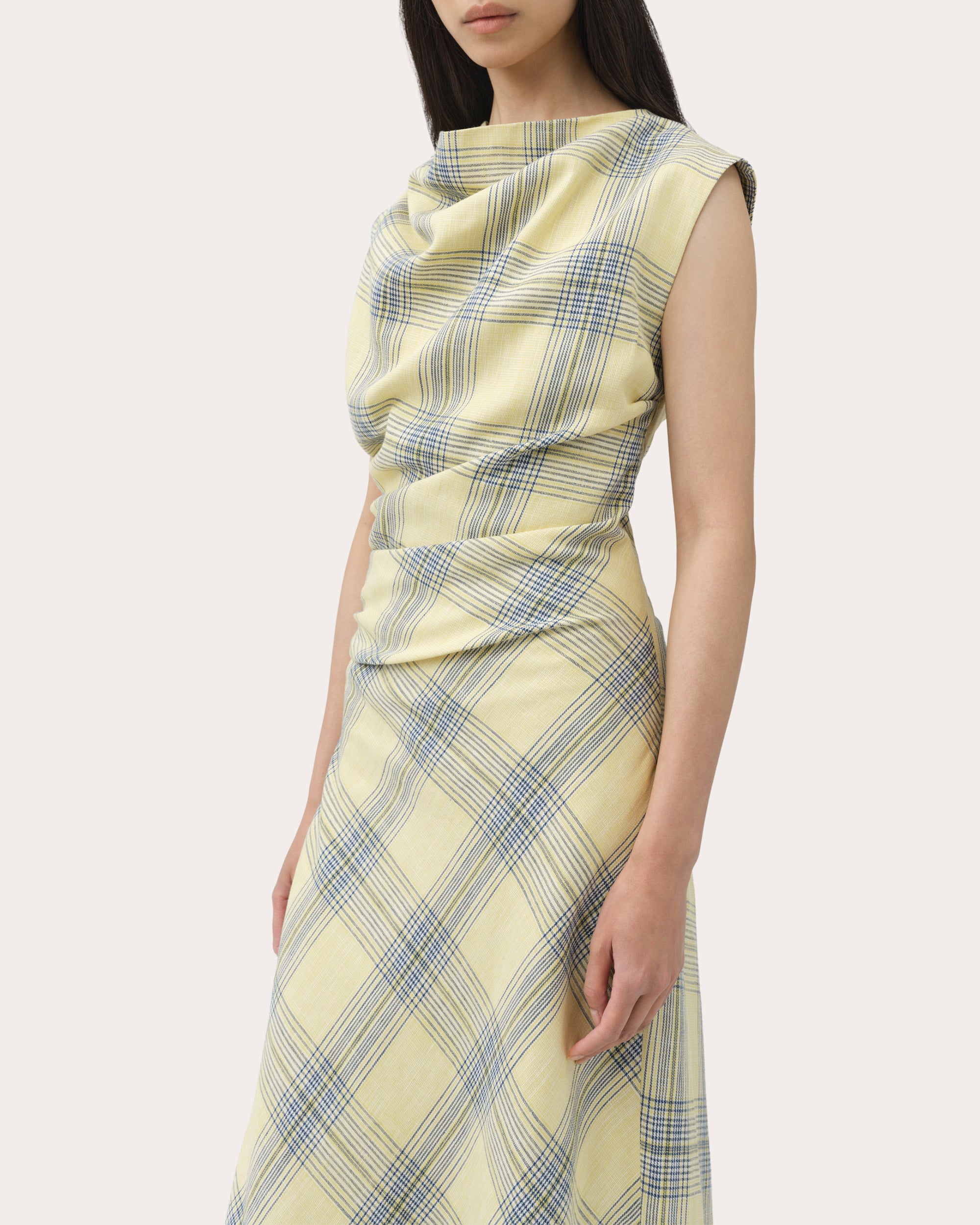 Burke Plaid Draped Midi Dress