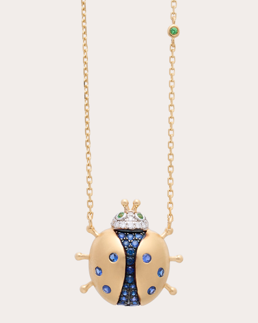 Sapphire Vegetal Fauna Ladybug Pendant Necklace