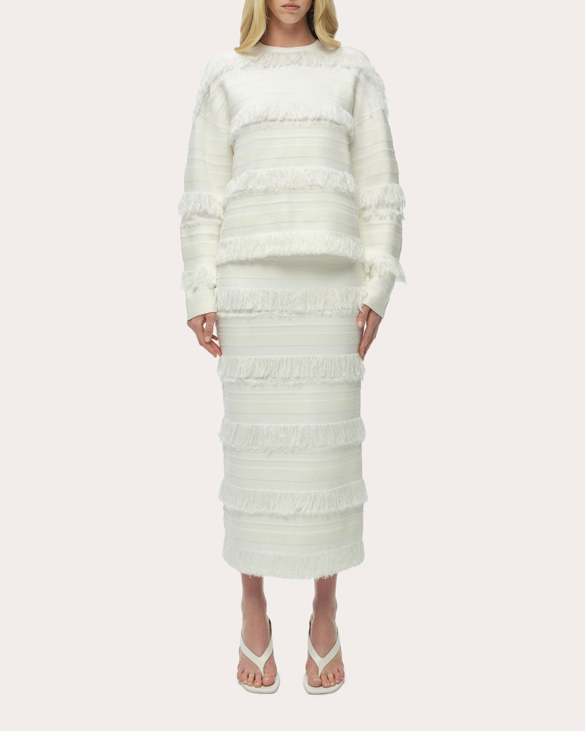 Carrick Stripe Fringe Crewneck Sweater
