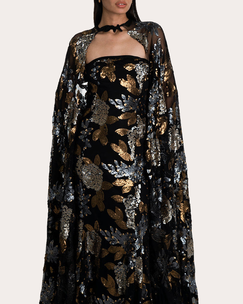 Ñami Sequin Convertible Cape Gown