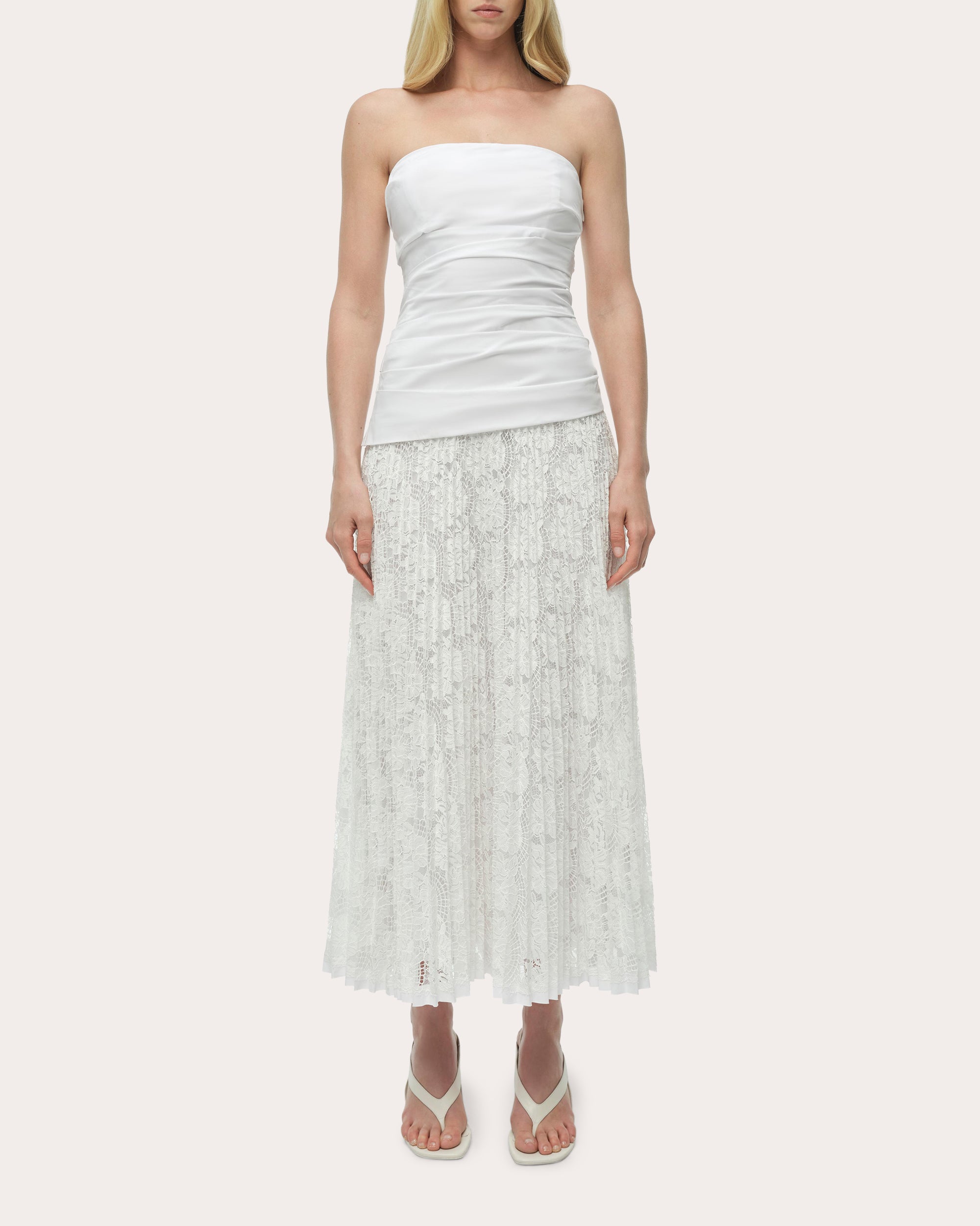 Annalise Poplin Lace Combo Strapless Midi Dress