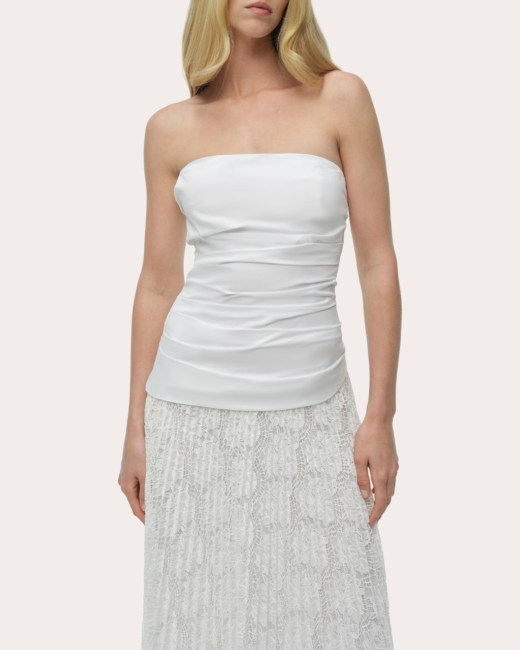 Annalise Poplin Lace Combo Strapless Midi Dress
