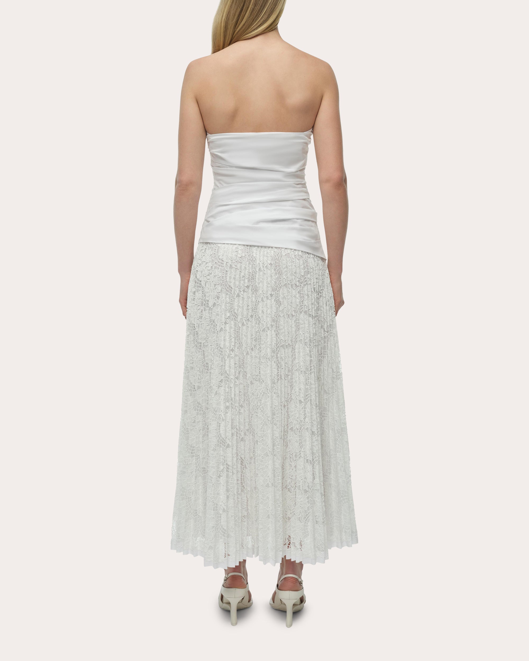 Annalise Poplin Lace Combo Strapless Midi Dress
