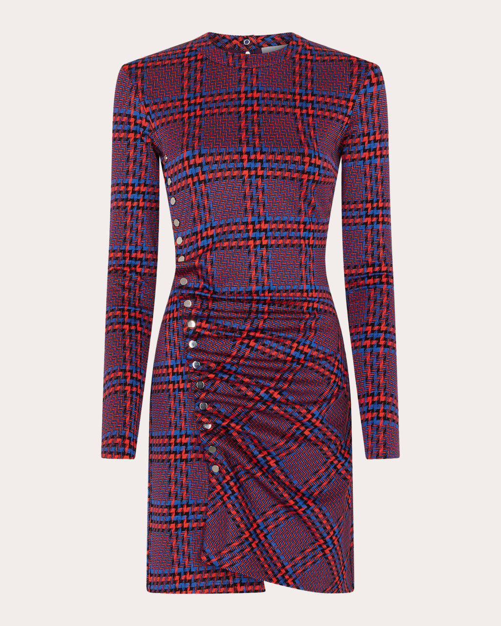 Plaid Crepe Gathered Button Mini Dress