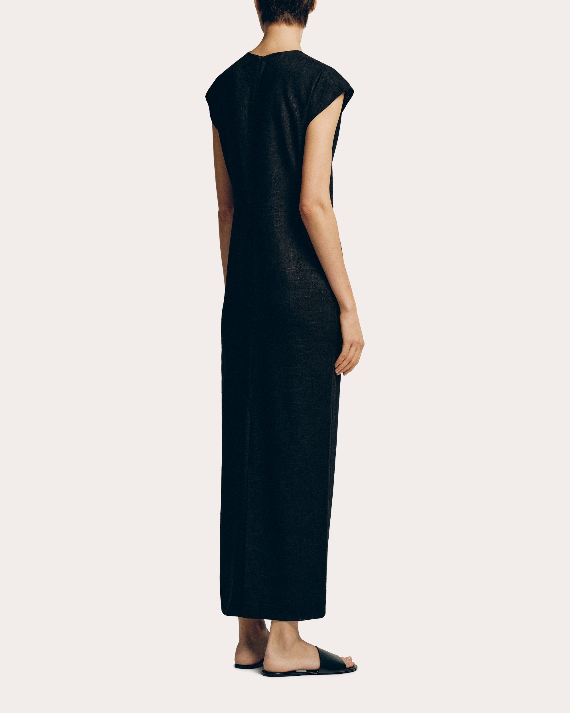 Linen Cap-Sleeve Midi Dress