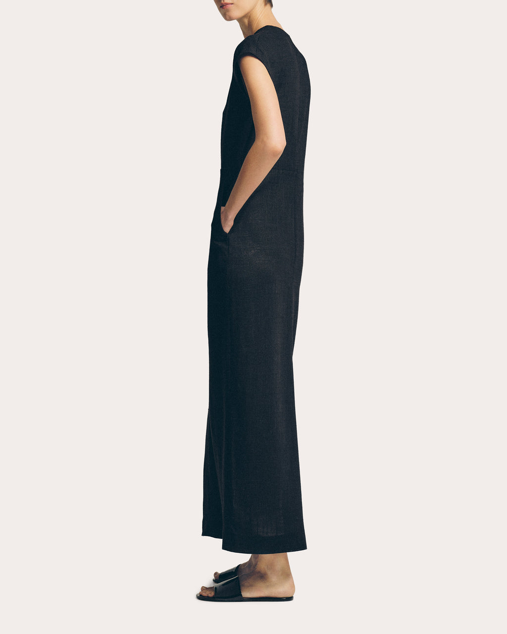 Linen Cap-Sleeve Midi Dress