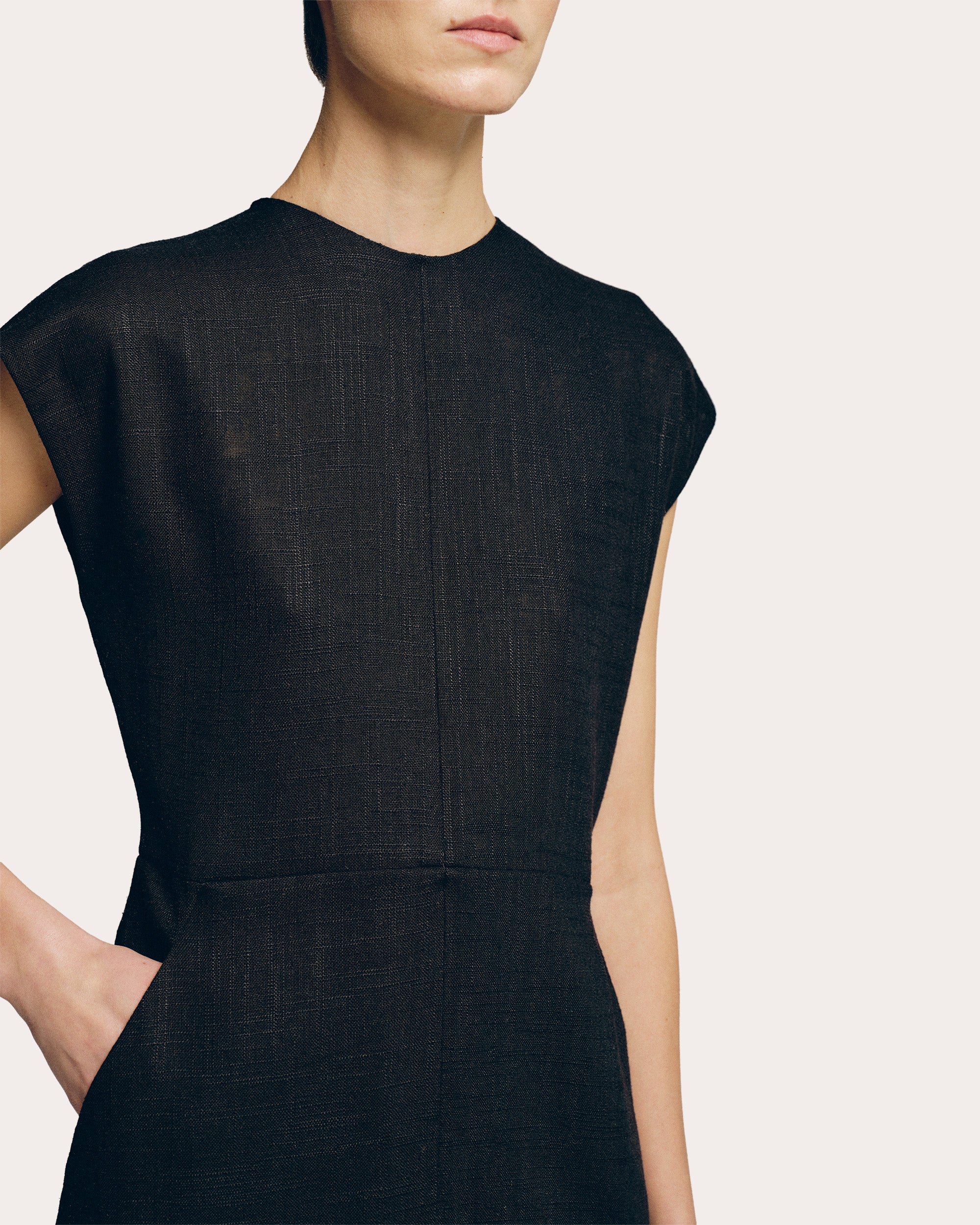 Linen Cap-Sleeve Midi Dress