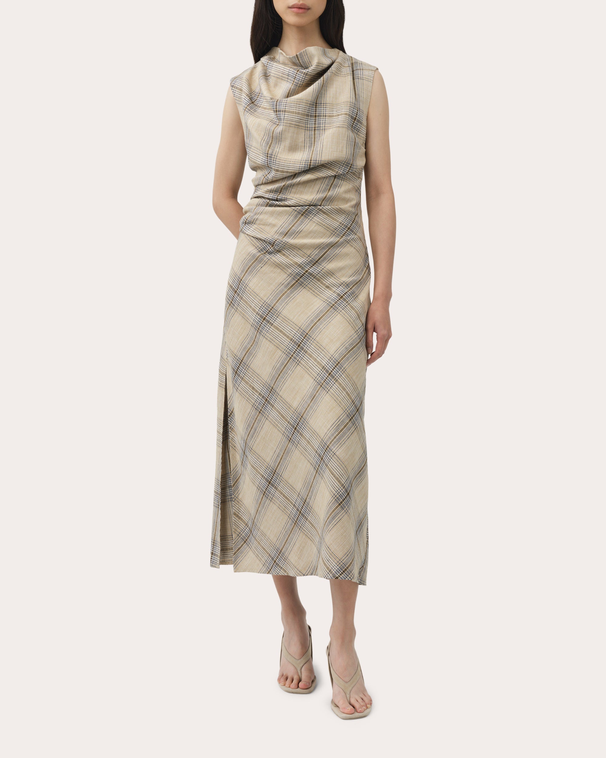 Burke Plaid Draped Midi Dress