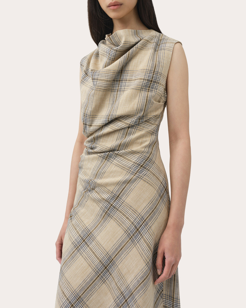 Burke Plaid Draped Midi Dress